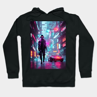 Dark Neon City Sports Car Hoodie